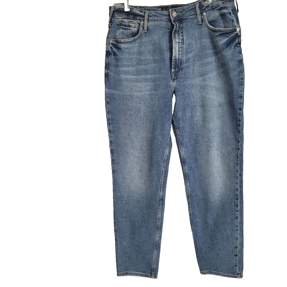 Silver Mom Jeans size W33 L29 denim pockets ribcage tapered recycled